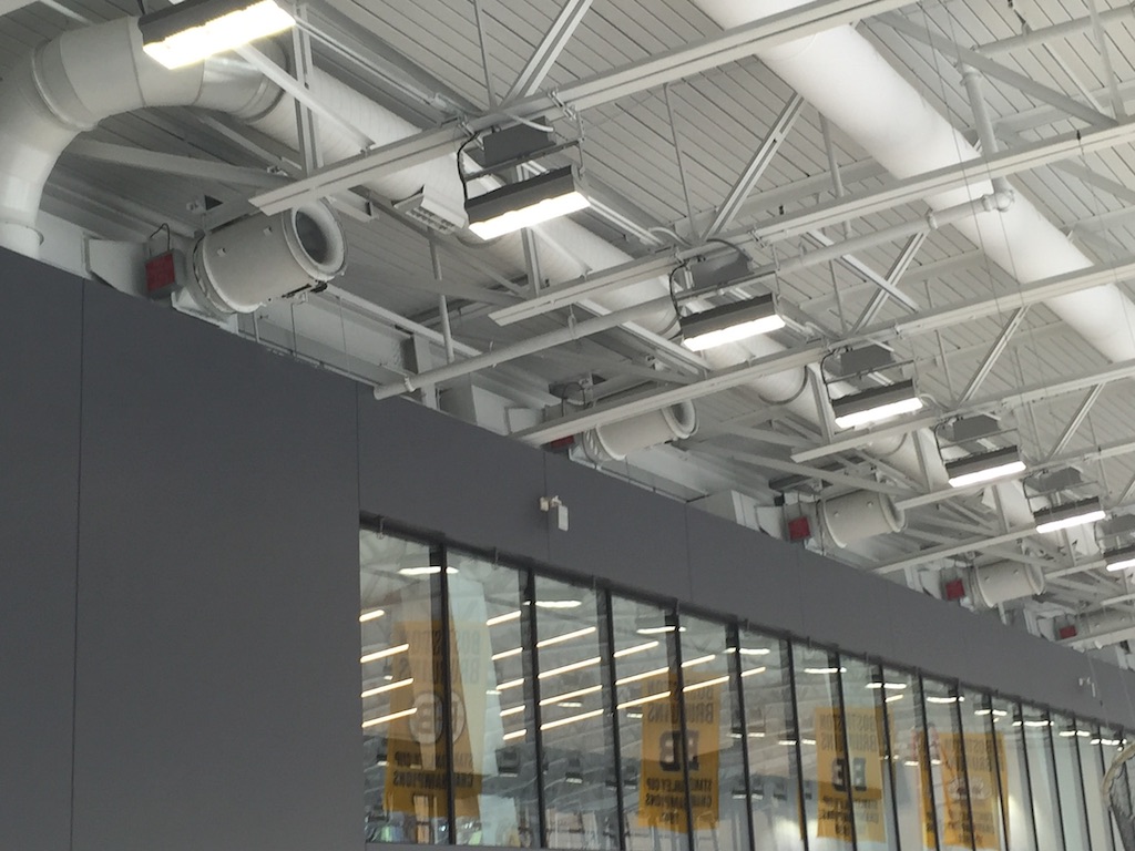 ductwork and lights on ceiling