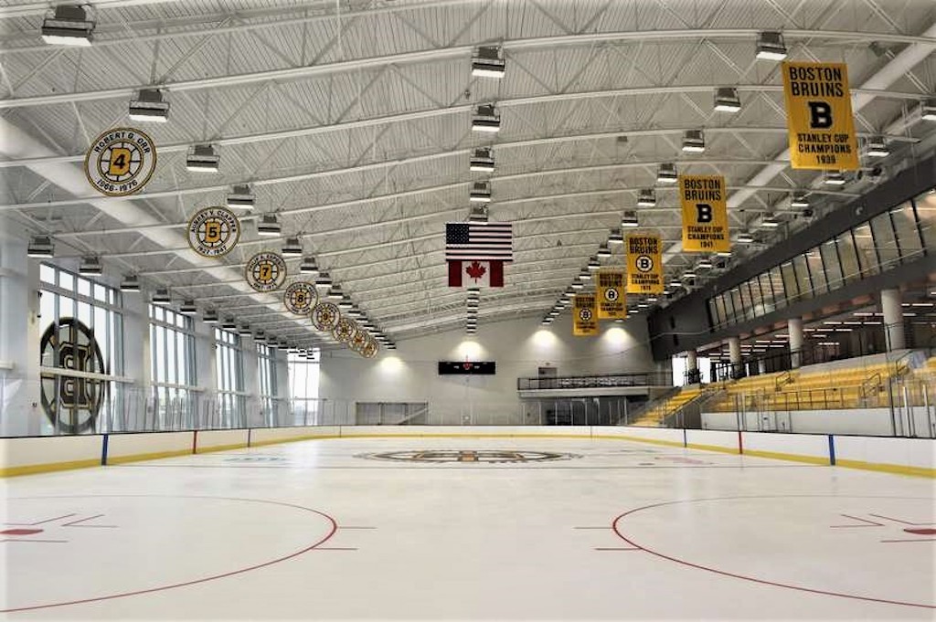 ice rink with bruins banners