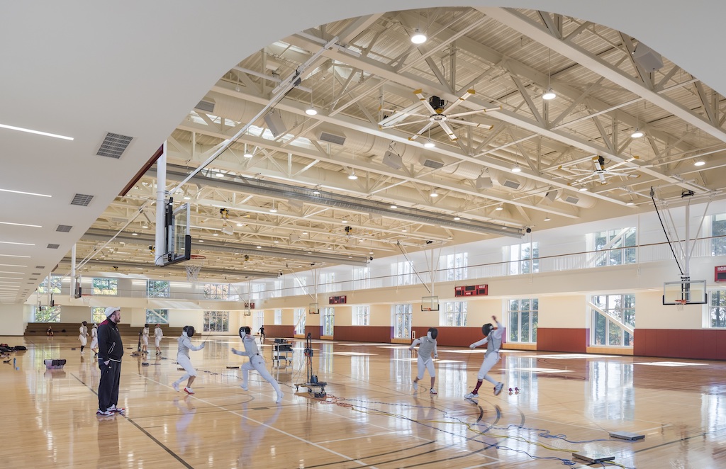 fencing in Boston College Margot Connell Recreation Center gym 